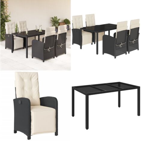 Set de muebles jardín 5 pzas con cojines ratán sintético negro - Sillas de jardín - Mesa de jardín