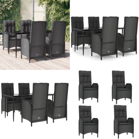 Set de muebles jardín 5 pzas con cojines ratán sintético negro - Sillas de jardín - Mesa de jardín