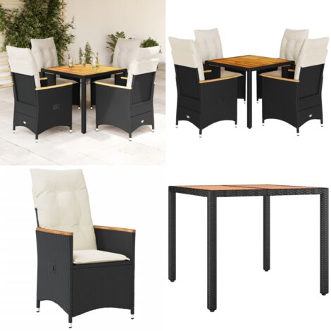 Set de muebles jardín 5 pzas con cojines ratán sintético negro - Sillas de jardín - Mesa de jardín