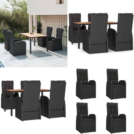 Set de muebles jardín 5 pzas con cojines ratán sintético negro - Sillas de jardín - Mesa de jardín