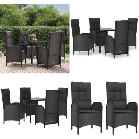 Set de muebles jardín 5 pzas con cojines ratán sintético negro - Sillas de jardín - Mesa de jardín