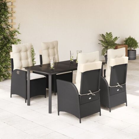 Set de muebles jardín 5 pzas con cojines ratán sintético negro vidaXL