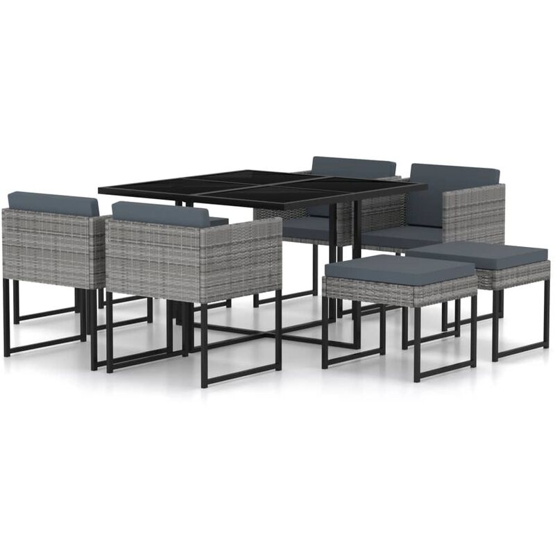 

Set de muebles jardín 9 pzas con cojines ratán sintético gris