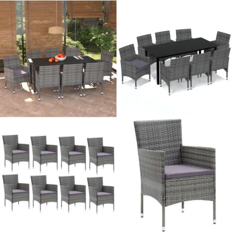 Set de muebles jardín 9 pzas con cojines ratán sintético gris - Comedor exterior - Sillas de jardín