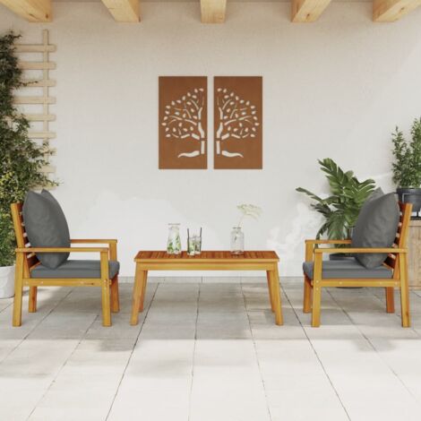 Set de muebles para jardín 3 piezas con cojines madera acacia