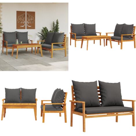 Set de muebles para jardín 3 piezas con cojines madera acacia - Muebles de exterior - Sillas de jardín