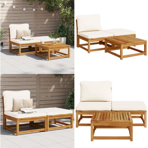Set de muebles para jardín 3 piezas con cojines madera acacia - Muebles de exterior - Sofá de jardín