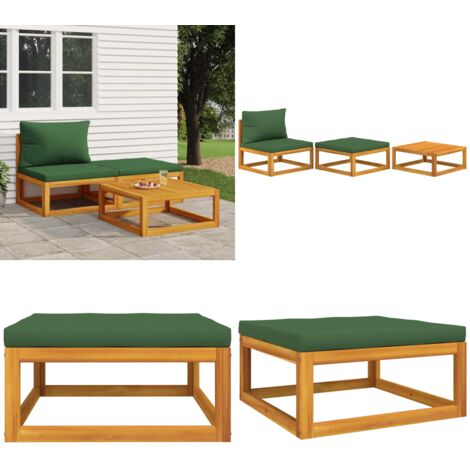 Set de muebles para jardín 3 piezas con cojines madera acacia - Muebles de exterior - Sofás de jardín