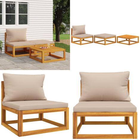 Set de muebles para jardín 3 piezas con cojines madera acacia - Sofá de jardín - Cojines para sofá