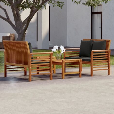 Set de muebles para jardín 3 piezas con cojines madera acacia vidaXL