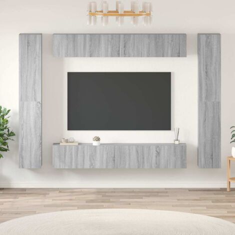 Set de muebles para TV 10 pzas madera contrachapada gris