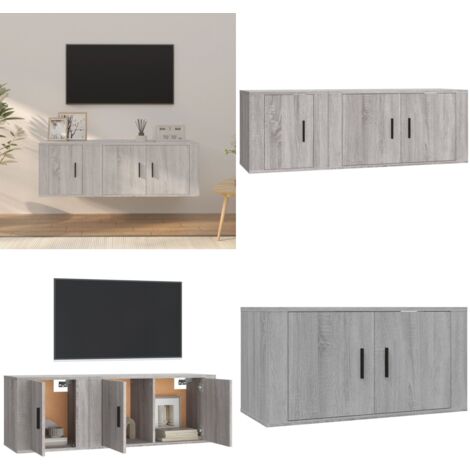 Set de muebles para TV 2 pzas madera contrachapada gris Sonoma - Muebles de madera contrachapada - Muebles de pared