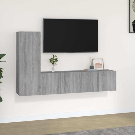 Set de muebles para TV 3 pzas madera contrachapada gris