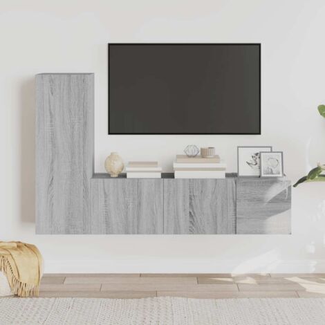 Set de muebles para TV 3 pzas madera contrachapada gris