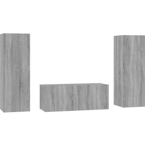 Set de muebles para TV 3 pzas madera contrachapada gris Sonoma vidaXL