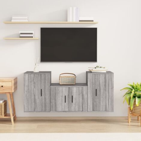 Set de muebles para TV 3 pzas madera contrachapada gris Sonoma vidaXL