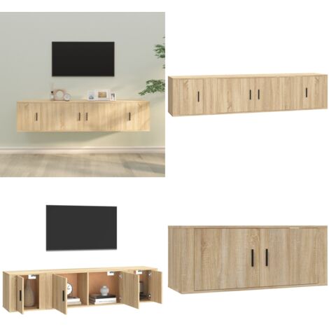 Set de muebles para TV 3 pzas madera contrachapada roble sonoma - Muebles de madera contrachapada - Muebles de pared