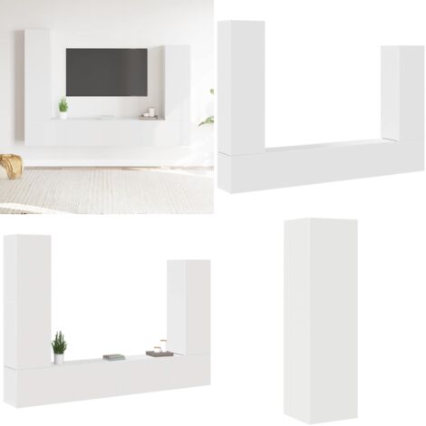 Set de muebles para TV 4 piezas madera contrachapada blanco - Muebles de madera contrachapada - Muebles para pared