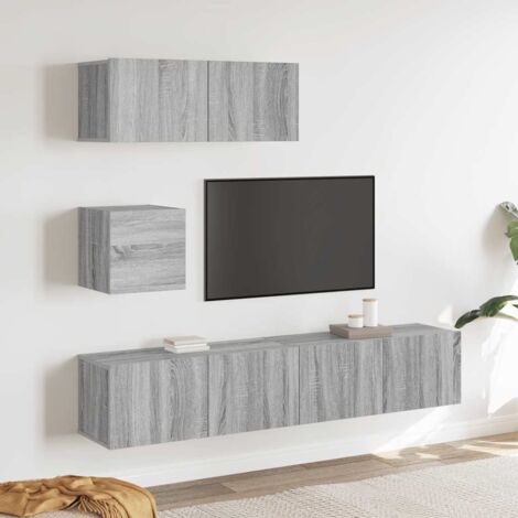 Set de muebles para TV 4 pzas madera contrachapada gris