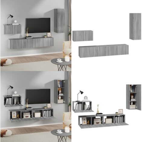 Set de muebles para TV 4 pzas madera contrachapada gris Sonoma - Armario multimedia - Muebles de madera contrachapada