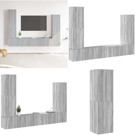 Set de muebles para TV 4 pzas madera contrachapada gris Sonoma - Muebles de madera contrachapada - Muebles para pared