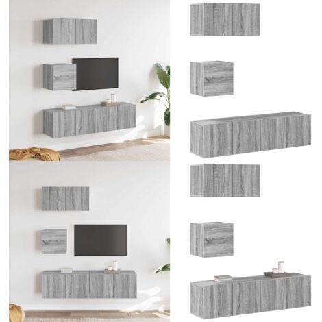 Set de muebles para TV 4 pzas madera contrachapada gris Sonoma - Muebles de madera - Muebles para sala