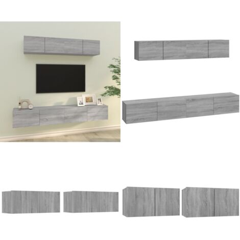 Set de muebles para TV 4 pzas madera contrachapada gris Sonoma - Muebles de madera - Muebles para sala