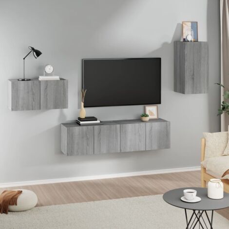 Set de muebles para TV 4 pzas madera contrachapada gris Sonoma vidaXL