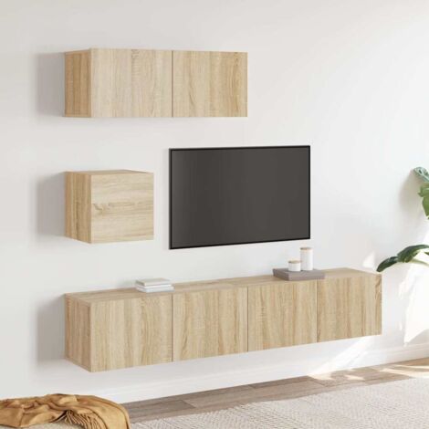 Set de muebles para TV 4 pzas madera contrachapada roble