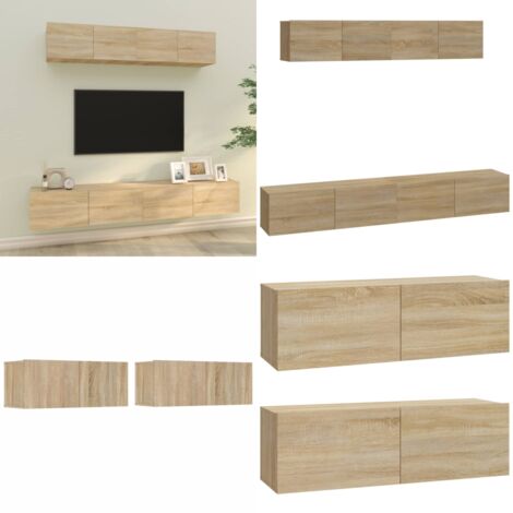 Set de muebles para TV 4 pzas madera contrachapada roble Sonoma - Muebles de TV - Muebles de madera