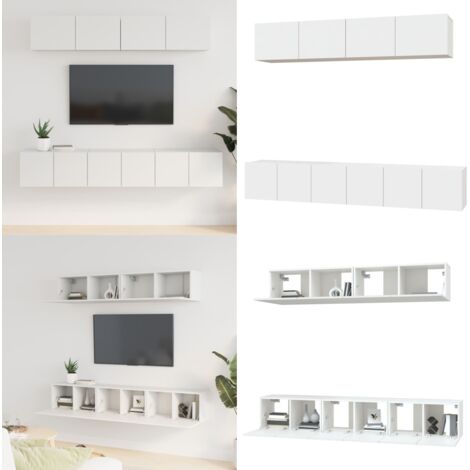 Set de muebles para TV 5 piezas madera contrachapada blanco - Armario multimedia - Muebles de madera contrachapada