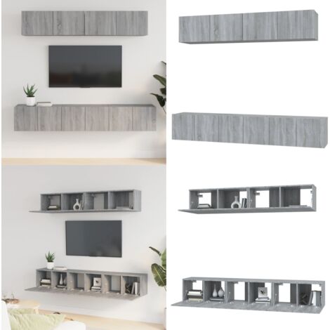 Set de muebles para TV 5 pzas madera contrachapada gris Sonoma - Armario multimedia - Muebles de madera contrachapada