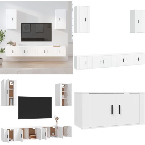 Set de muebles para TV 6 piezas madera contrachapada blanco - Muebles de pared - Muebles de madera contrachapada