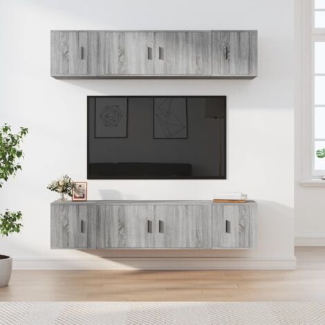 Set de muebles para TV 6 pzas madera contrachapada gris