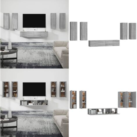 Set de muebles para TV 6 pzas madera contrachapada gris Sonoma - Armario multimedia - Muebles de madera contrachapada