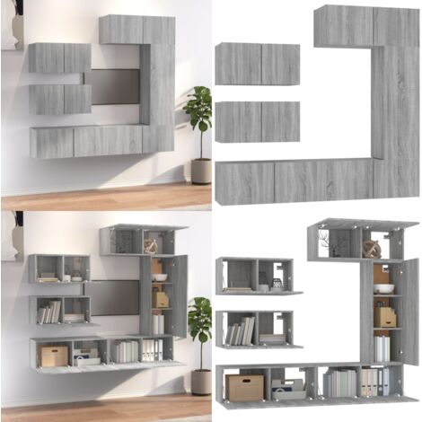 Set de muebles para TV 6 pzas madera contrachapada gris Sonoma - Muebles de madera - Muebles para sala