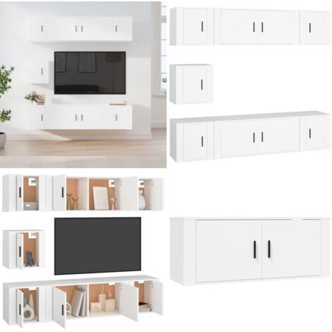 Set de muebles para TV 7 piezas madera contrachapada blanco - Muebles de madera contrachapada - Muebles de TV para pared
