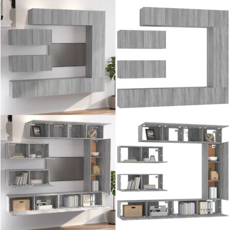 Set de muebles para TV 7 pzas madera contrachapada gris Sonoma - Muebles de madera - Muebles para sala