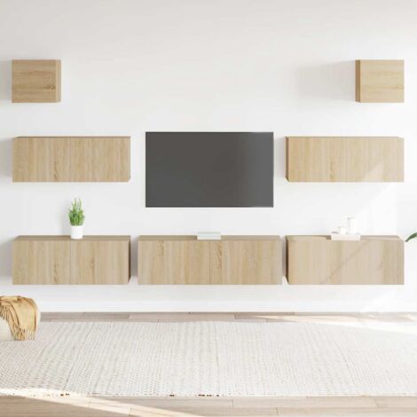 Set de muebles para TV 7 pzas madera contrachapada roble