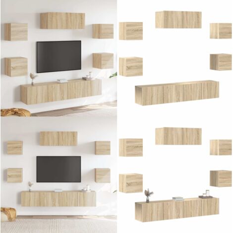 Set de muebles para TV 7 pzas madera contrachapada roble Sonoma - Muebles de madera - Muebles de TV modernos