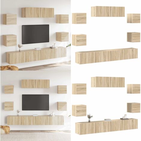 Set de muebles para TV 7 pzas madera contrachapada roble Sonoma - Muebles de madera - Muebles para sala