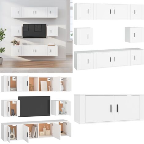 Set de muebles para TV 8 piezas madera contrachapada blanco - Muebles de TV - Muebles de madera contrachapada