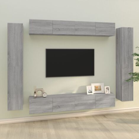 Set de muebles para TV 8 pzas madera contrachapada gris
