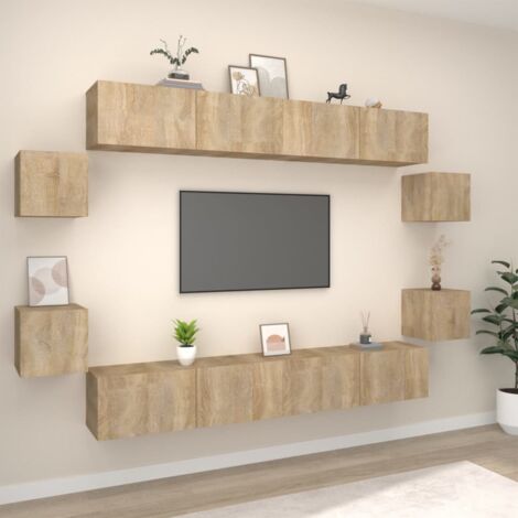 Set de muebles para TV 8 pzas madera contrachapada roble