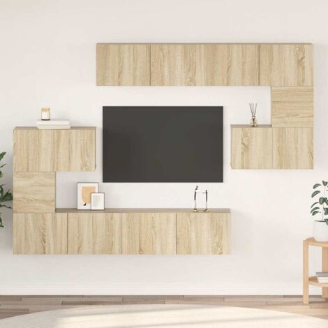 Set de muebles para TV 8 pzas madera contrachapada roble