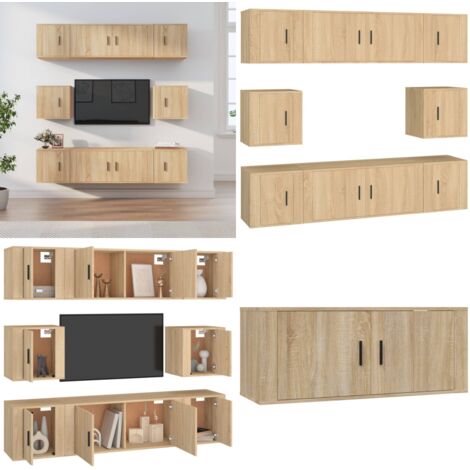 Set de muebles para TV 8 pzas madera contrachapada roble Sonoma - Muebles de madera - Muebles de TV para pared