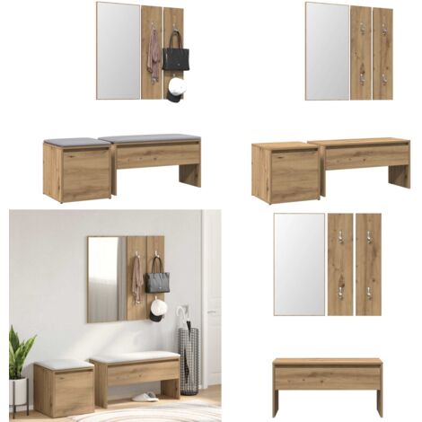 Set de muebles recibidor madera contrachapada roble artesanal - Muebles de recibidor - Banco de recibidor