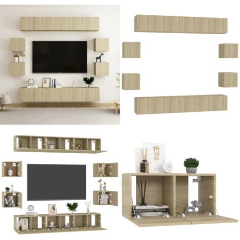 Set de muebles salón TV 10 pzas madera ingeniería roble Sonoma - Muebles de TV - Muebles de madera