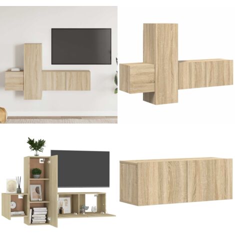 Set de muebles salón TV 3 pzas madera ingeniería roble Sonoma - Muebles de TV - Muebles de madera