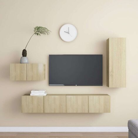 Set de muebles salón TV 4 pzas madera ingeniería roble